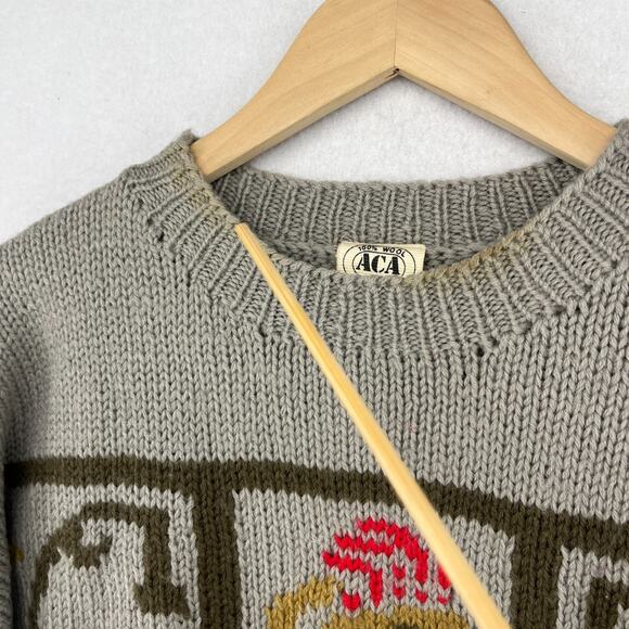 ACA Sweater Mens S 100% Wool Hand Knit Pullover Jumper Brown VTG 80s - Picture 11 of 14